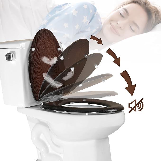 Elongated Toilet Seat Soft Close, Wood Oval Toilet Lid - Image 3