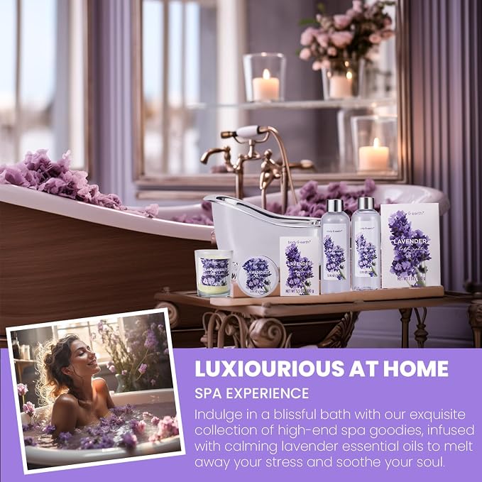 Gift Set for Women Body & Earth Gifts Set Lavender Gift Baskets For Women Bath - Image 5