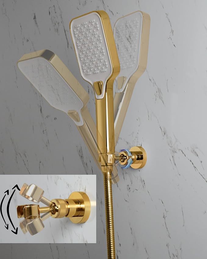 PHASAT Handheld Shower Head Holder Adjustable Solid Brass Handheld Shower Head - Image 2