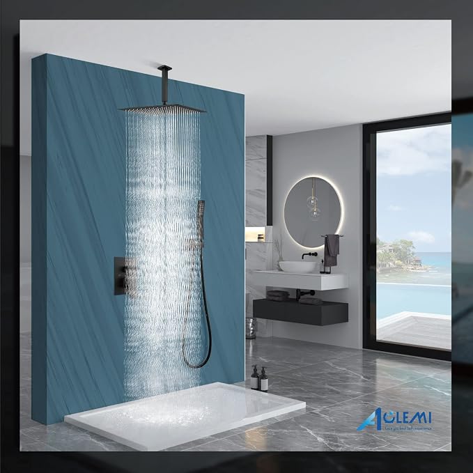 Aolemi Matte Black Ceiling Mount Rain Shower Head - Image 7