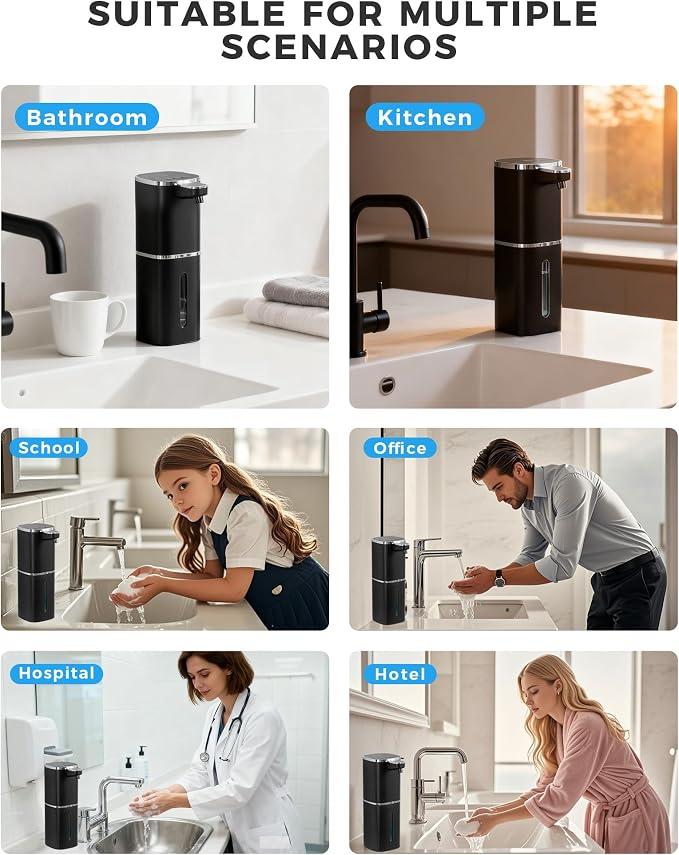 2 Pack Automatic Foaming Soap Dispenser, 12.8oz Rechargeable, Adjustable Foam - Image 9