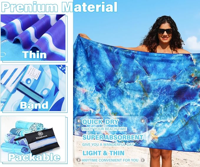 Lightweight Thin Microfiber Beach Towel Sand Free Quick Dry Absorbent Compact - Image 4