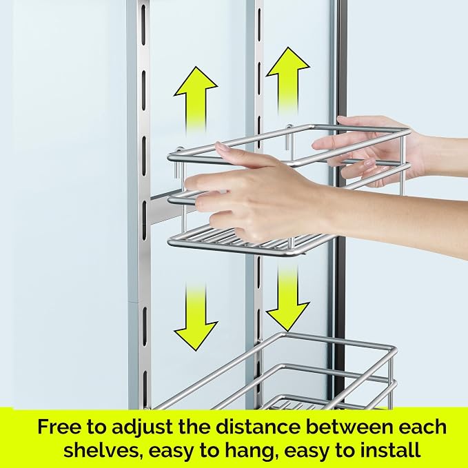 Orimade Shower Caddy Adjustable Height 4 Tier Silver, Bathroom Hanging Over the - Image 2