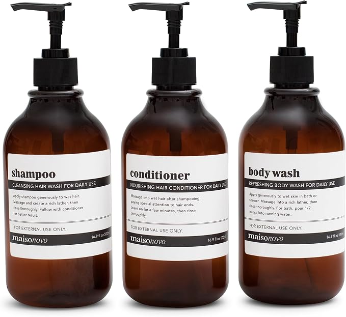 MaisoNovo Refillable Shampoo and Conditioner Bottles | 16.9 fl oz Set of 3 by MaisoNovo-TheArtofSustainableLiving