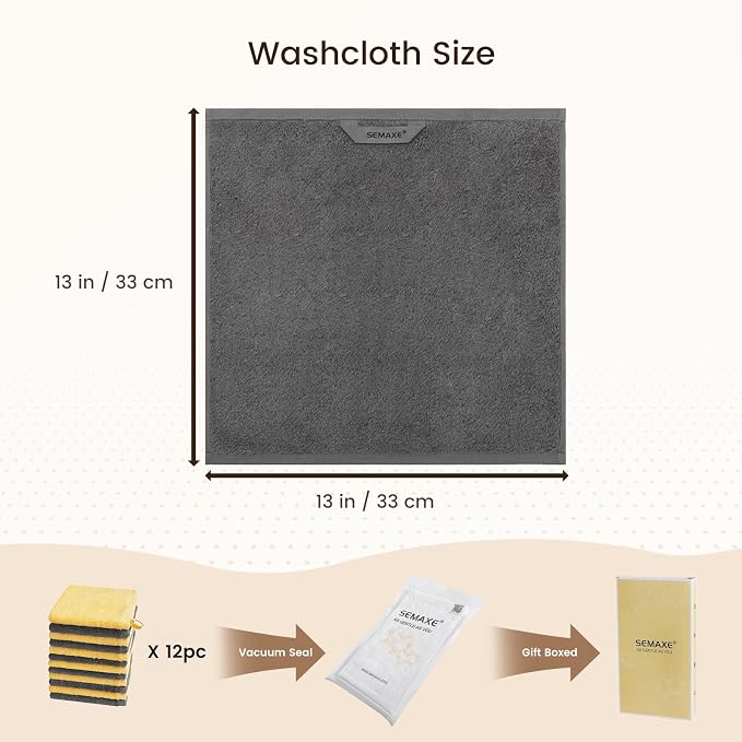 SEMAXE 100% Cotton Washcloths 12-Pack, 13 × 13 Inch Soft Luxury Face Towels – - Image 2