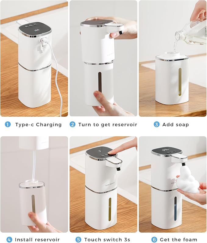 Automatic Foaming Soap Dispenser, 12.8oz Rechargeable, Adjustable Foam Levels - Image 8