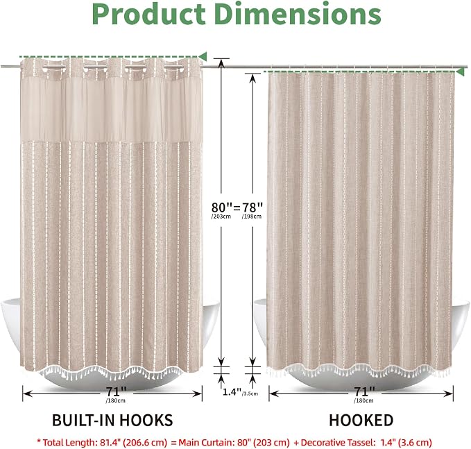 No Hook Long Shower Curtain Set - Image 7