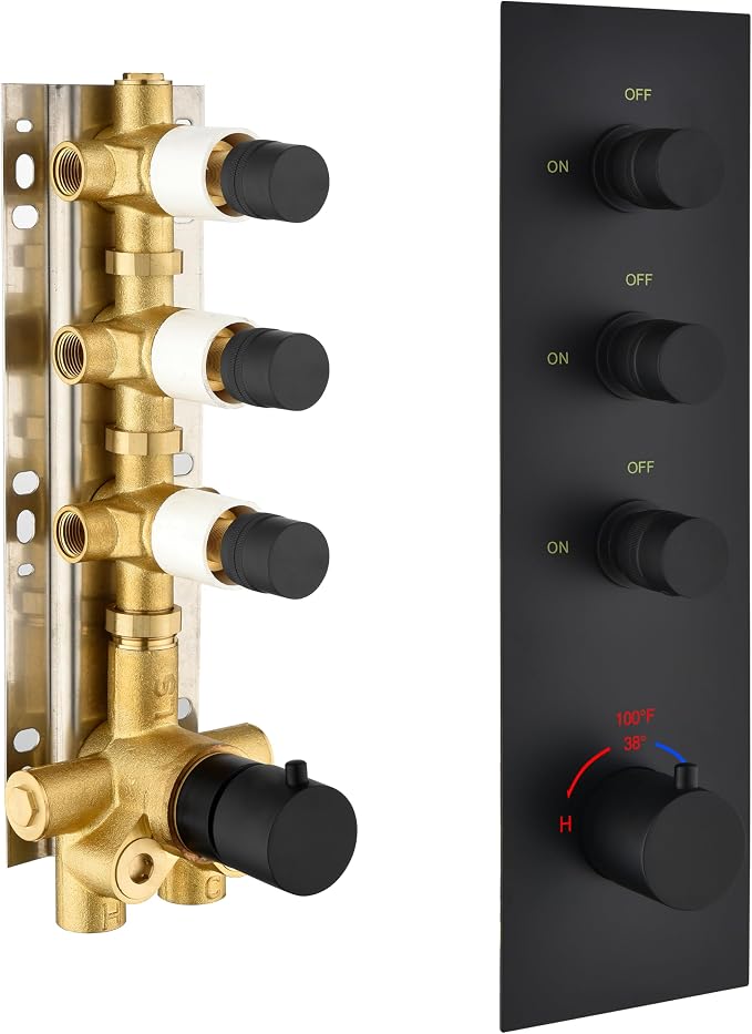 Matte Black 3 Way Shower Diverter Valve by OMEKNTOP