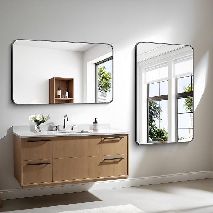 BONEWEI 30x48 inch Bathroom Mirror, Wall Mounted Bathroom Frame Vanity Mirror - Image 4