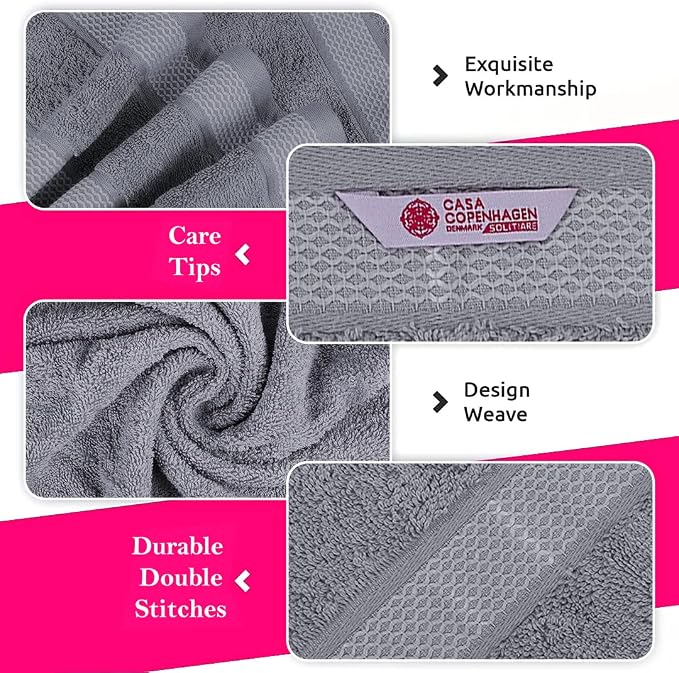 CASA COPENHAGEN Solitaire 6 Pieces Towel Set- Grey Violet, 600 GSM 2 Bath Towel - Image 6