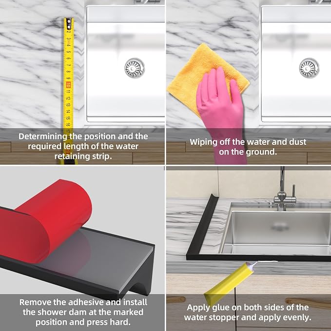 98Inch Collapsible Shower Threshold Water Dam Barrier, Self Adhesive Silicone - Image 4