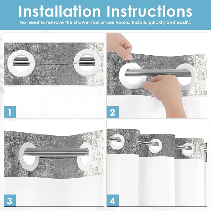 No Hook Blue Grey Painting Shower Curtain - Image 2