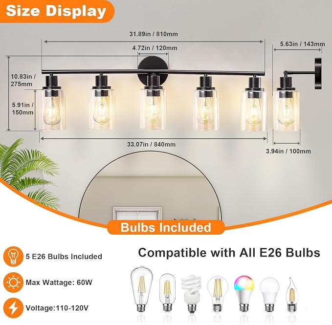 DLLT 5-Light Bathroom Light Fixtures: Black Modern Vanity Lights - Image 6