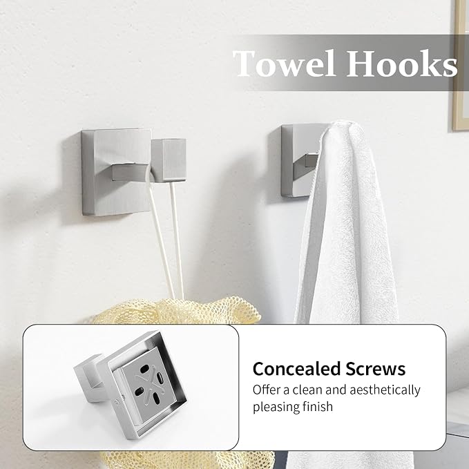 10-Piece Bathroom Hardware Accessories Set Brushed Nickel, 24 inch Towel Bar - Image 5