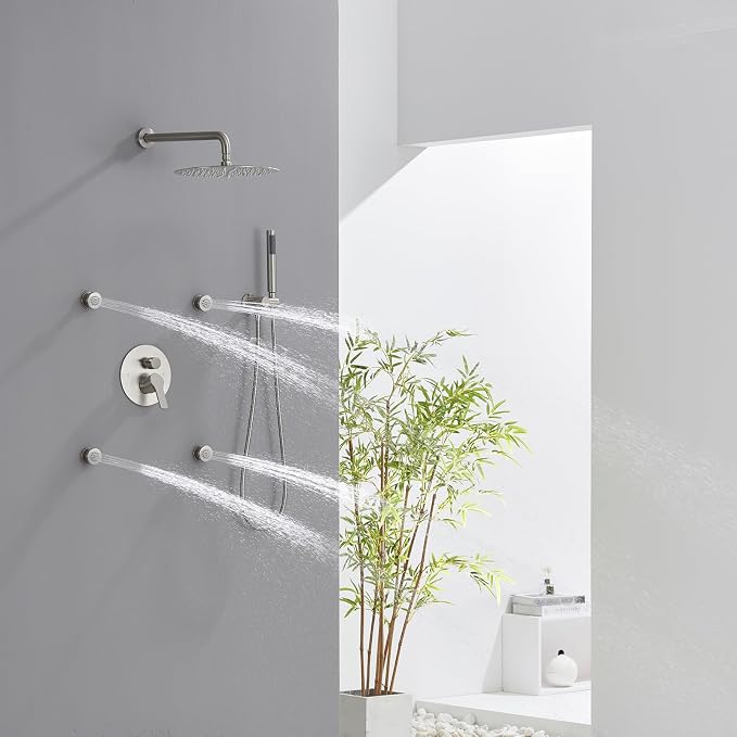 Iriber Brushed Nickel Round Rain Shower System - Image 2