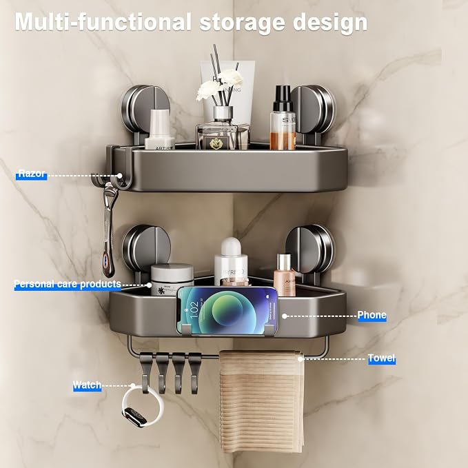 Suction Cup Shower Caddy Corner, 1 Pack Suction Corner Shower Shelves No - Image 5