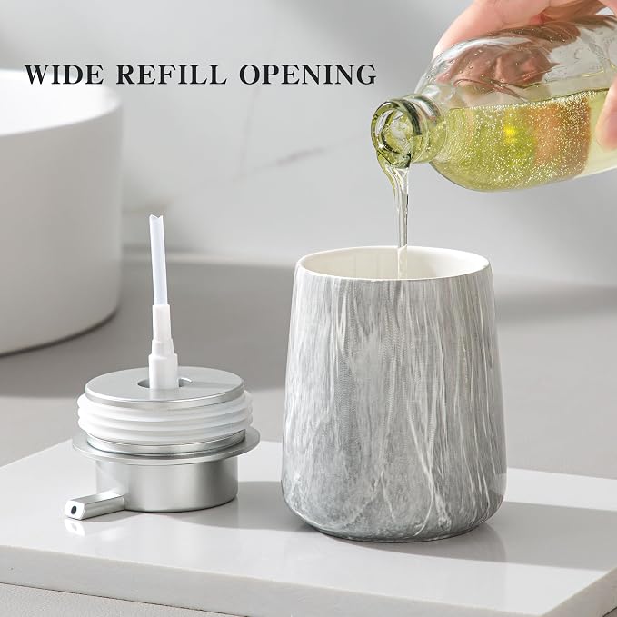 Enra Ceramic Hand Soap Dispenser, 12 oz Gray Lotion Dispenser Bathroom Liquid - Image 3