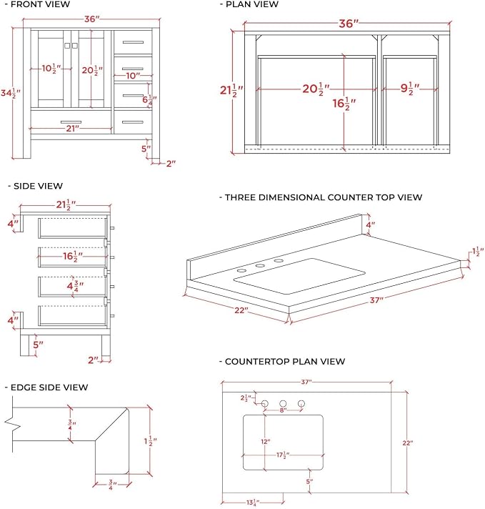 ARIEL 37" Grey Bathroom Vanity - Image 2