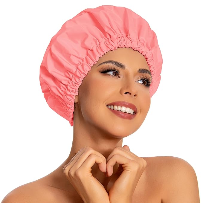 Reusable Shower Cap for Women, Large Waterproof Shower Essentials Bonnet by Edoneery