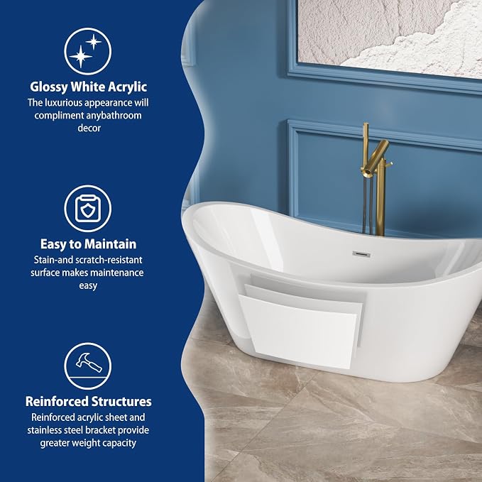 Sarlai 67 Inch Acrylic Freestanding Soaking Bathtub Contemporary Soaking White - Image 5
