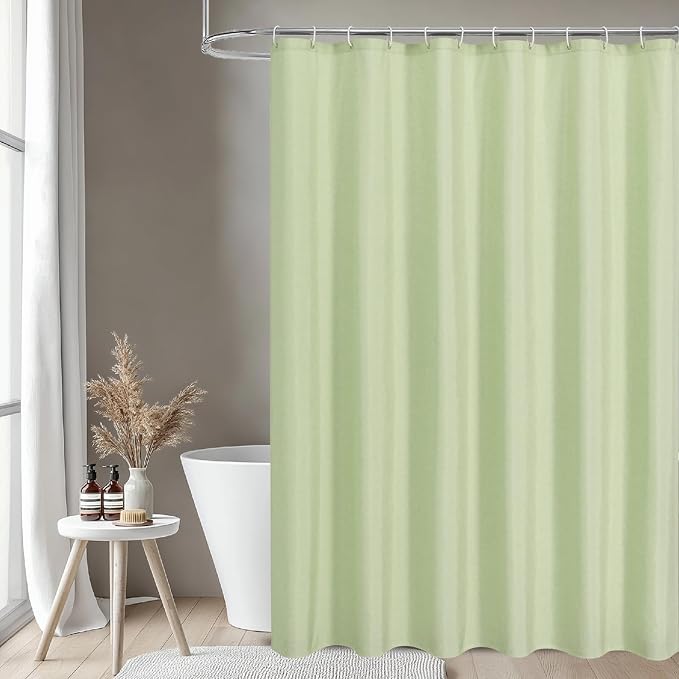 2-in-1 Waterproof Long Fabric Shower Curtain or Liner, Linen Textured, 78 Inch - Image 2