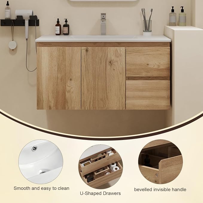 Floating Bathroom Vanity with Sink Wall Mounted Cabinet with 2 Soft-Close - Image 3