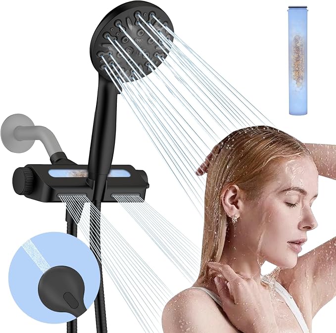 Filtered Shower Head with Handheld Combo, Hard Water Filter Shower Head with 9 by HEROBAI