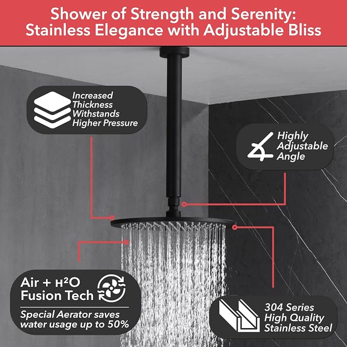 VANFOXLE Shower Faucet Set Matte Black Shower System, Push Button Diverter - Image 4