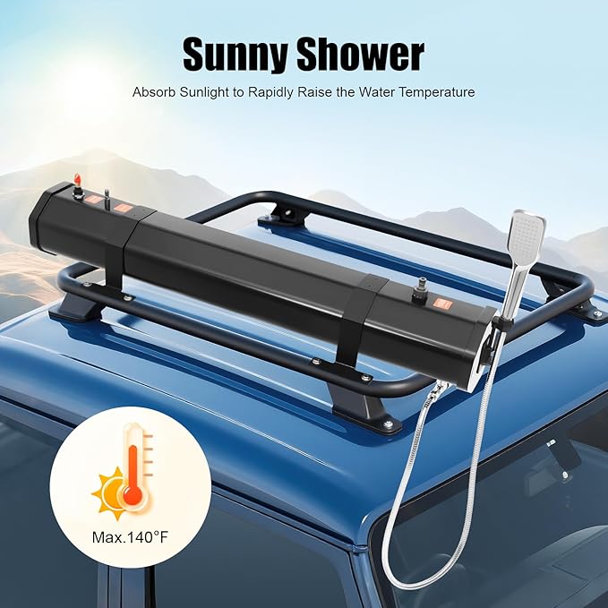 Self-Pressurized Water Tank for Camping Showers 30L, Roof Rack Mount Road Shower - Image 2