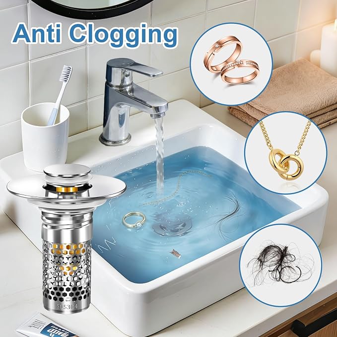 Bathroom Sink Stopper, Pop-up Bathroom Sink Drain Strainer Stopper - Image 5