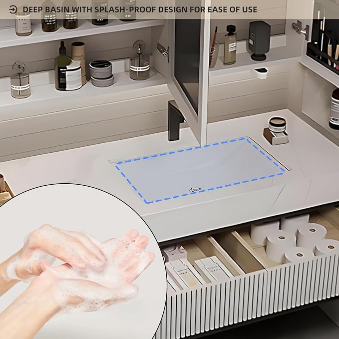 Single Sink Bathroom Vanity, Floating Solid Wood Open Shelf Vanities - Image 5