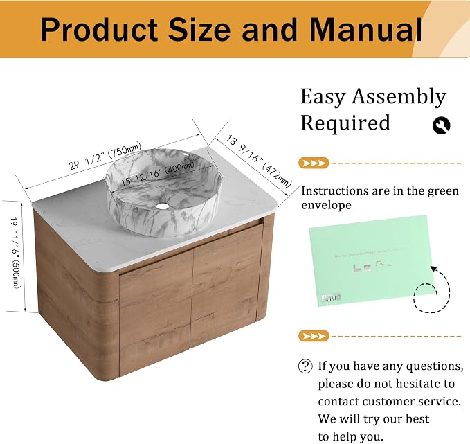 Malwee 30" Floating Bathroom Vanity - Image 2