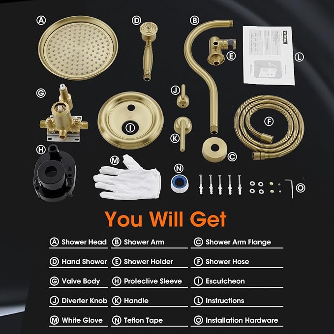 Antique Rainfall Shower System Bathroom Luxury Rain Mixer Shower Faucet Set - Image 9