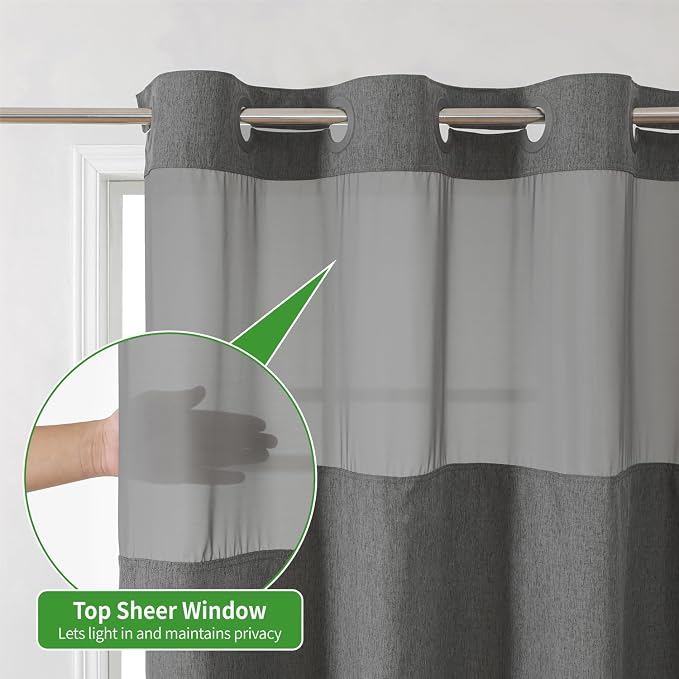 Extra Long No Hooks Needed Linen Textured Shower Curtain - Image 3