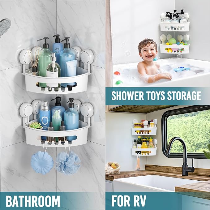 TAILI Suction Corner Shower Caddy, Bathroom Shelf Storage Basket Wall Mounted - Image 7