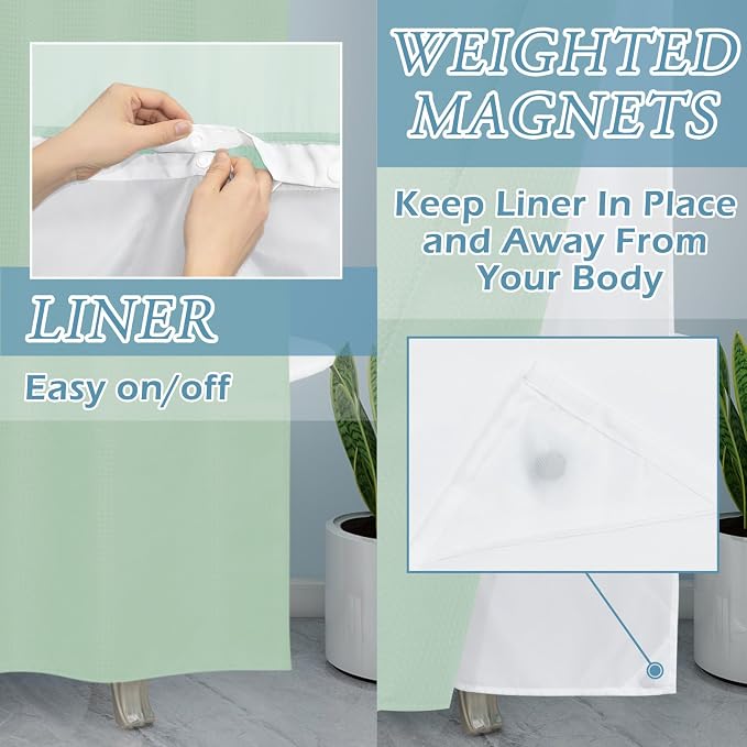 Mint Green Stall No Hook Shower Curtain - Image 4