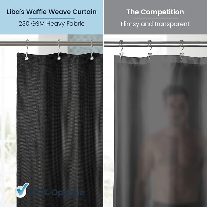LiBa Waffle Weave Fabric Black Shower Curtain, 72 W x 72 H Water Repellent & - Image 4