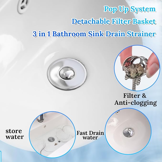 Pop up Bathroom Sink Drain Strainer, Universal Sink Stopper Bathroom Drain - Image 2