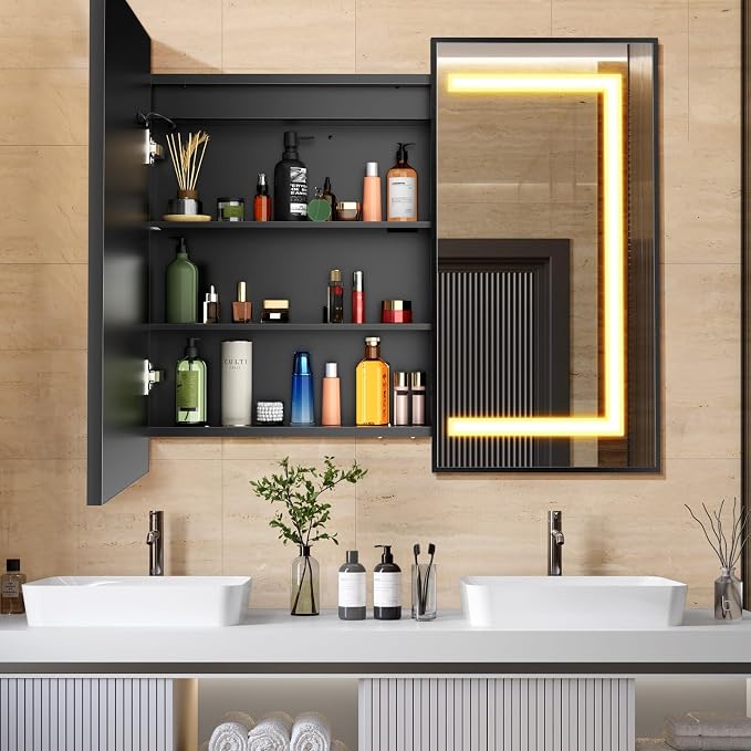 APRILSOUL 36X30 Inch Black Bathroom Medicine Cabinet by Unknown