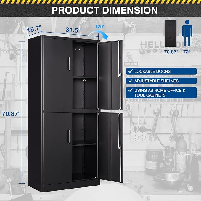 71” Metal Storage Cabinet-Lockable File Garage Tool Cabinets - Image 3