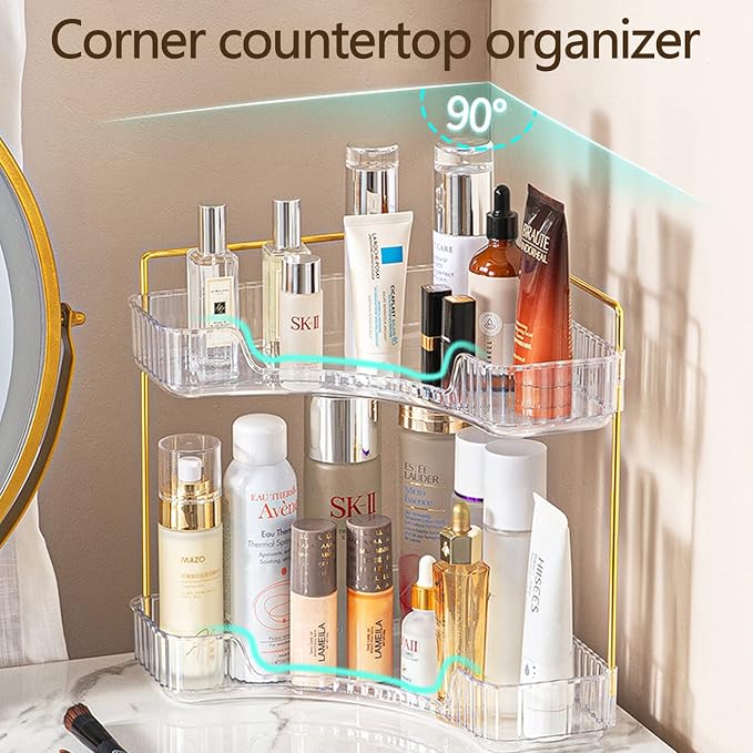 2-Tier Corner Bathroom Counter Organizer – Classic Storage Shelf - Image 4