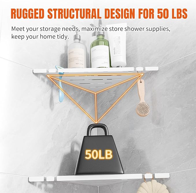 Shower Corner Shelf, 304 Stainless Steel, Wall Mount, Triangular, 10 x 10 Inches - Image 5