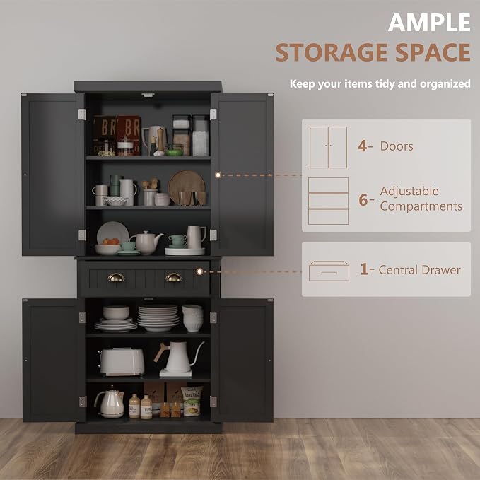 72" Kitchen Pantry, Tall Storage Cabinets - Image 4