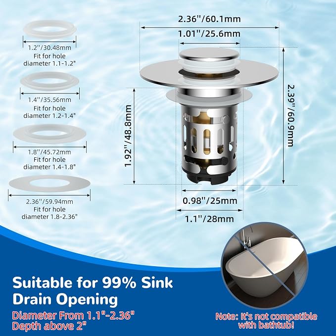 Hibbent 4 Pack Upgraded 3 in 1 Bathroom Sink Drain Strainer, Universal Pop Up - Image 8