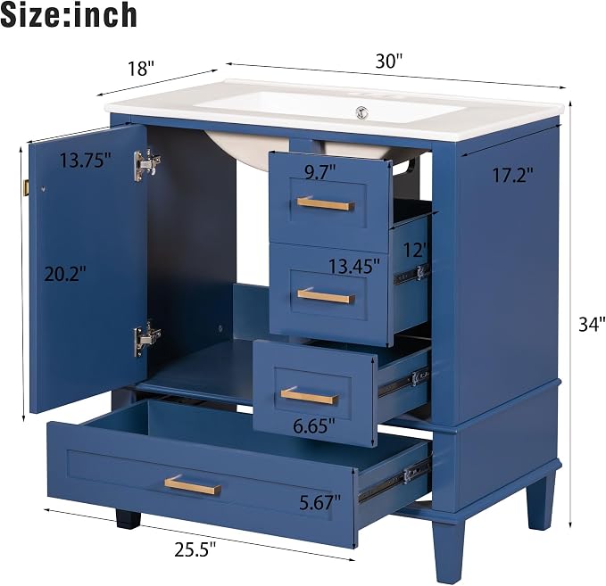 Bathroom Vanity Cabinet Sink 30”, Single Sink Top Combo Set - Image 2