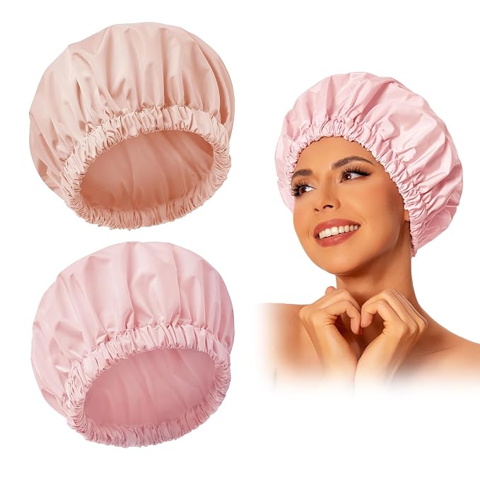 Reusable Shower Cap for Women, Large Waterproof Shower Essentials Bonnet by Edoneery