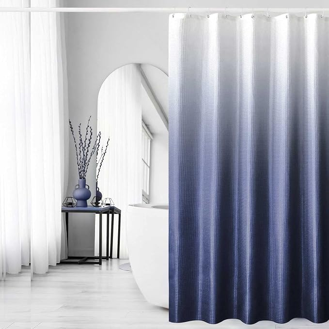 Gibelle Waffle Weave Ombre Fabric Shower Curtain Navy Blue Bathroom Decor by Gibelle