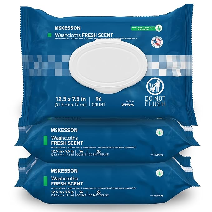 McKesson Washcloth Wipes for Adults, Scented Disposable Wash Cloths for Body by McKesson