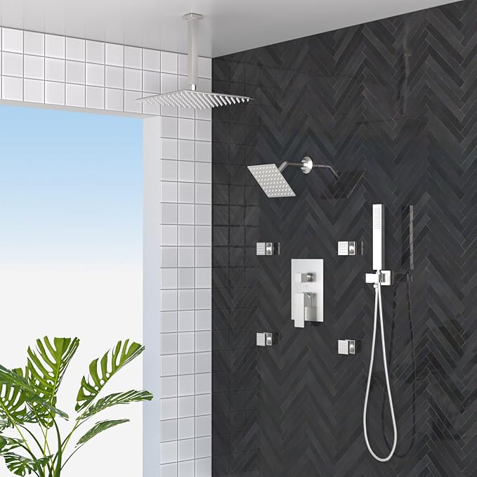 Enga Shower Systems with 4 Body Spray Jets, 4 Way 12+6" Rainfall Shower Head - Image 2