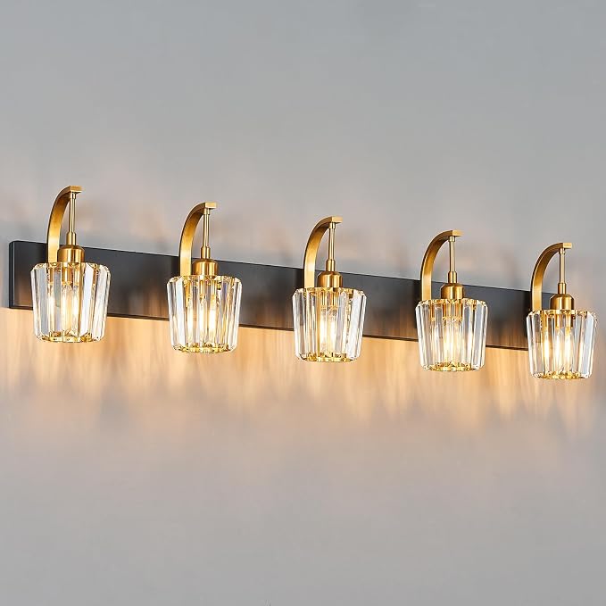 Modern Bathroom Vanity Light, 5-Light Black Gold Wall Sconce by FDPBY